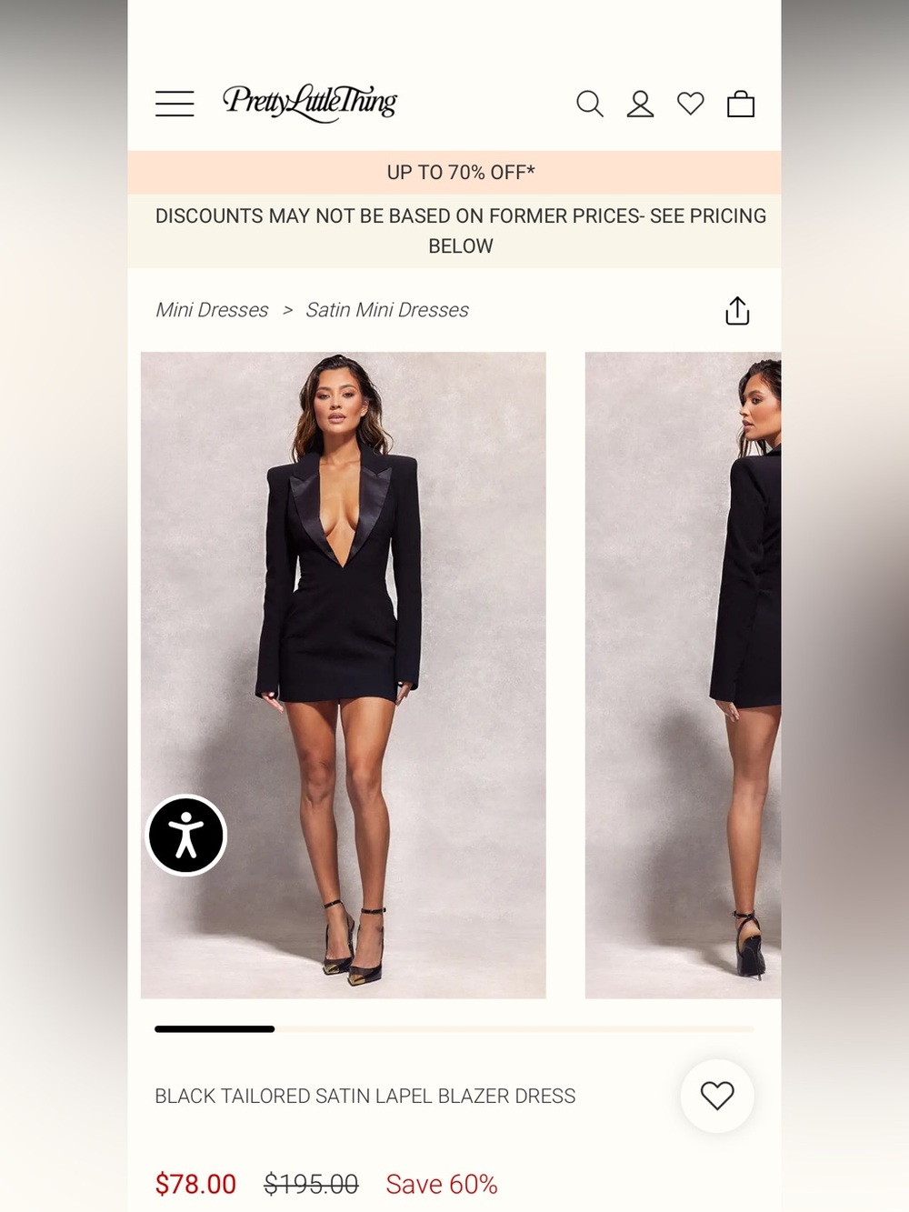 PrettyLittleThing Black Satin Lapel Blazer Mini Dress